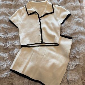 White and Black Trim Two-Piece Set